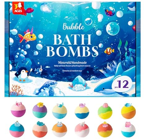 Set de regalo de bombas de baño - Paquete de 12 Oceantoys, kit de spa hecho a mano con burbujas y Fizzies flotantes | 12 bombas de baño de burbujas gaseosas hechas a mano, juego de regalo espumoso par