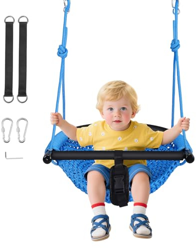 Columpio infantil 3 en 1 para exteriores, tejido a mano, cómodo y transpirable, columpio de altura ajustable para exterior, interior, jardín, parque infantil, capacidad de carga máxima 150 kg