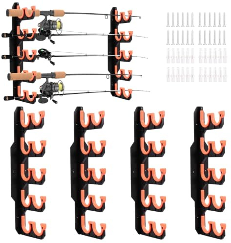 2 Paar Angelrutenhalter Wand und Decke Horizontal, Rutenhalter Angel mit Silikon-Schutzpolster für 20 Angelrute Aufbewahrung, Fishing Rod Rack Angelrutenständer Wandhalterung Deckenhalterung, Orange