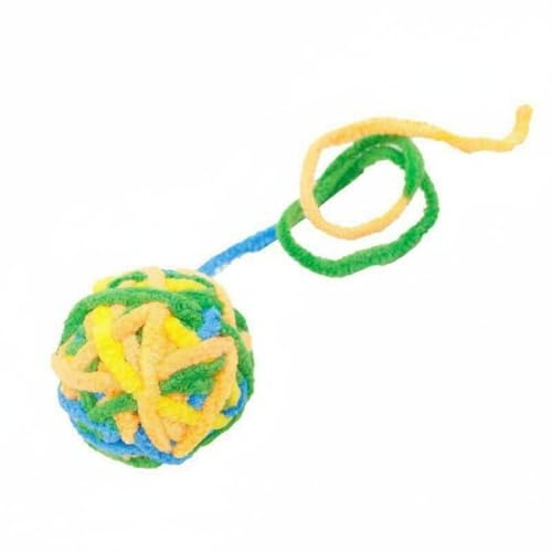 Gralara Wollknäuel Spielzeug strapazierfähig Katzenball mit Glöckchen bunt Garnball mit Schwänzchen für Katzen, Green Orange Yellow