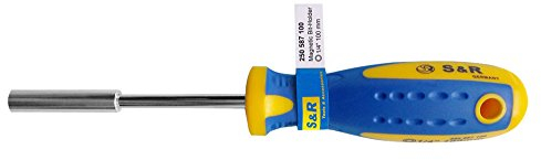 S&R Schraubendreher-Bithalter, magnetisch, 100 mm Länge, robustes Handwerkzeug mit Innensechskantaufnahme, 2-Komponenten-Griff & Abrutsch-Schutz, Chrom-Molybdän Edelstahl