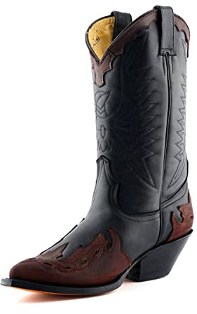 Grinders Unisex Homme Femme Arizona Haute Noir Bourgogne Style Biker Cowboy Bottes Occidentaux Western Bottes en Cuir
