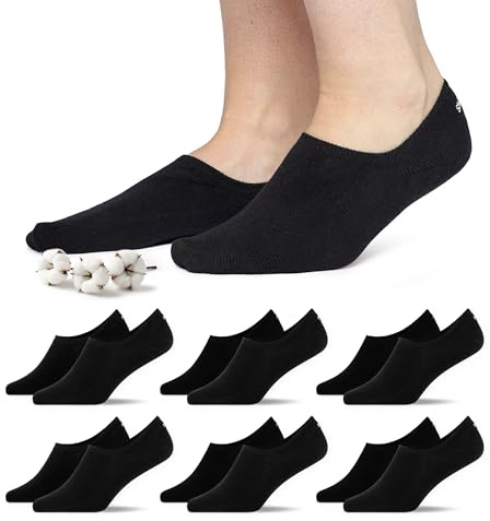 Snocks Calze Uomo Corte Fantasmini Donna - Calzini per Donna Uomo Sneaker Unisex Calze Corti in Cotone Organico Traspiranti - Nero - 35-38