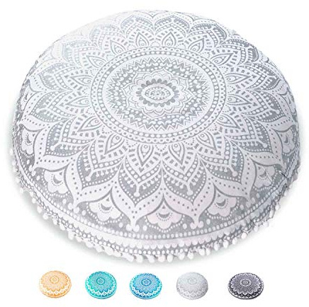 Mandala Life ART Böhmischer runder Kissenbezug - 75 cm - Akzentartikel für Ihr Wohnzimmer, Schlafzimmer, Sitzbereich - Bodenkissenbezug