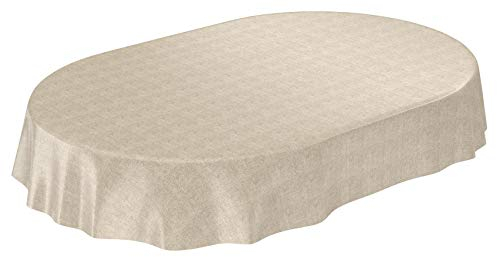 ANRO Wachstuchtischdecke Wachstuch Wachstischdecke Tischdecke Wachstuchdecke Beige Leinenoptik Oval 200x140cm