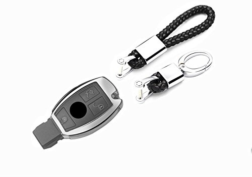 Porte-clés de voiture pour Mercedes-Benz Classe A B C E GLA GLC GLE CLS CLA GLK - Cordon tressé à la main - Coque de télécommande de voiture - Argenté