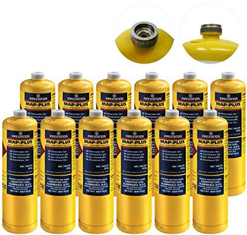 12x Mapp/Map Pro Plus Propane Gas Canister Cartridge Disposable Cylinder Bottle for Blowtorch Tools | Plumbing Blow Torch Canisters for Plumbers Soldering Mechanics | Burns 20% Hotter Than Propane