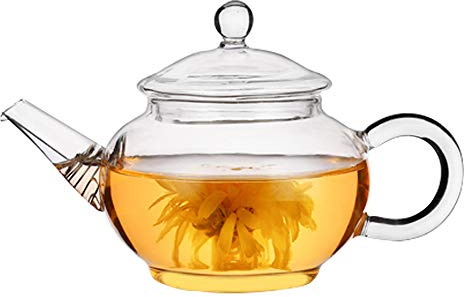Tetera de vidrio Isend - Colador de té pequeño con filtro de bobina de alambre para té de hojas sueltas y té floreciente (250 ml)