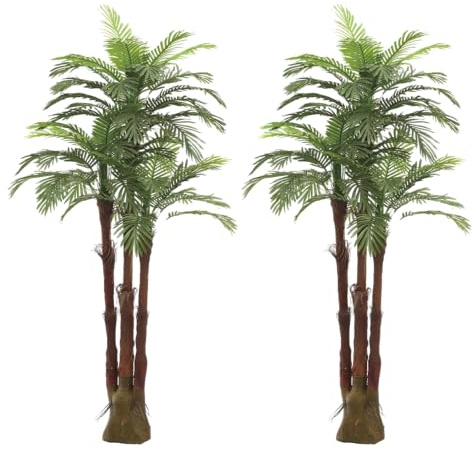 AMERIQUE Pair Gorgeous 6 Feet Triple Tropical Palm Artificial Plant Tree with Standable Trunk, Real Touch Technology, with UV Protection, Green, (Set of 2)