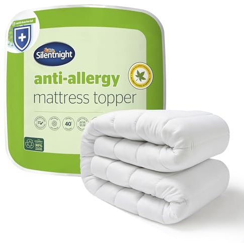 Silentnight Anti-Allergy King Mattress Topper - Thick Deep Mattress Pad Protecting Against Allergies and Dust Mites - Hypoallergenic and Machine Washable - King Bed, White
