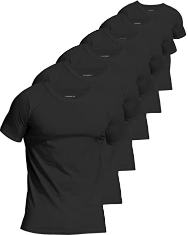 Comfneat Men's 6-Pack 100% Cotton Undershirts, Black, L
