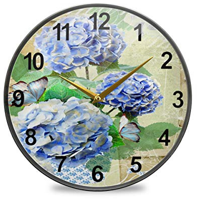 Mnsruu Horloge de salle de bain vintage hortensia horloge murale silencieuse sans tactique pour décoration de salon, multicolore, 9.5inch