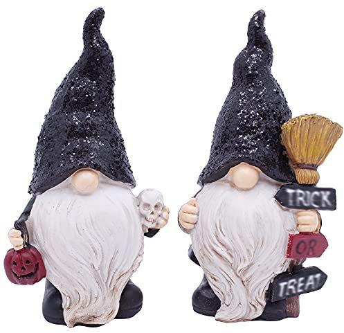 Etistta Lot de 2 statues de nains d'Halloween en polyrésine de 17,8 cm - Décoration amusante pour extérieur, cour, terrasse, pelouse, Halloween - Noir