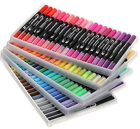 SMSOM 100 Aquarellbürstenstifte, doppelköpfiger Marker Set für Erwachsene und Kinderfarbe Zeichnen Kalligraphieschreiben