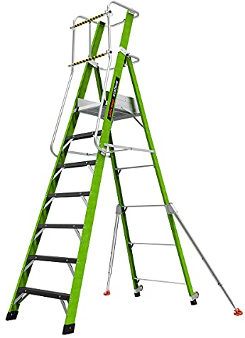 Little Giant Ladders 1304–067 Stadium Step Serie 2 Arbeitsbühne, 7 Stufen, nicht leitfähig, hohe Sichtbarkeit, grüne Fiberglas, vollständig geschlossene Arbeitsfläche, EN131–7