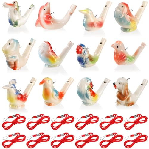 Hedume Set of 12 Ceramic Bird Whistles, Bird Water Whistles, Bird Call Whistle for Water and Bath Play Fun, Birthday Gift, Easter Gift