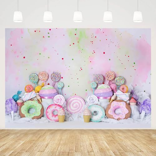 MEHOFOND 2,1 x 1,5 m Süße Süßigkeiten Portrait Fotografie Hintergrund für Mädchen Geburtstag Party Dekoration Pastell Regenbogen Donut Lutscher Hintergrund Bunte Banner Dessert Fotostudio Requisiten
