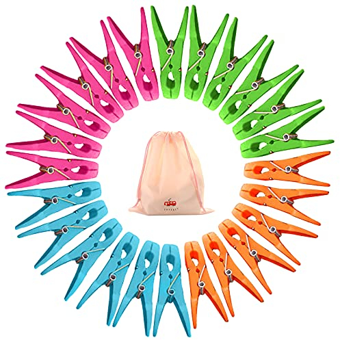 60 Pcs Clothes Pegs with Storage Bag, VEGCOO Plastic Clothes Clips Clothes Pins Durable and Windproof Laundry Pegs, Strong Clothes Pegs for Washing Line Laundry Bathroom Kitchen (4 Dark Colours, 60)