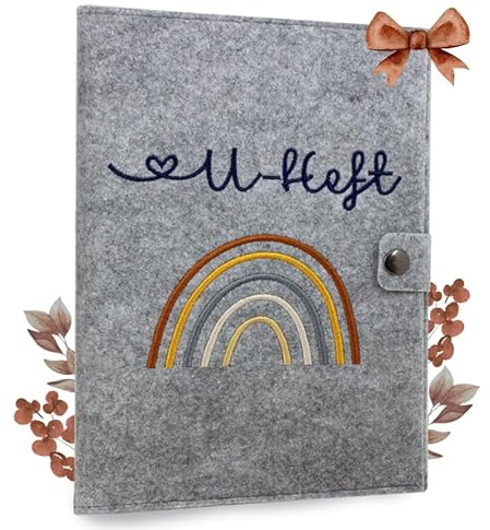 cozy racoon U-Heft- und Impfpasshülle aus Filz| 3- teiliges Set | Hochwertige Hülle für Untersuchungsheft, Impfpass und Versichertenkarte Deines Kindes | Design Regenbogen Natural