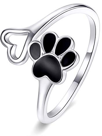 Qings Verstellbare Hunde Katzenpfoten Ringe Silber,Süße Pfote und Herz Offene Ringe für Frauen und Mädchen,Liebesherz Stapel Ring 925er Sterling Silber für Tier Liebhaber