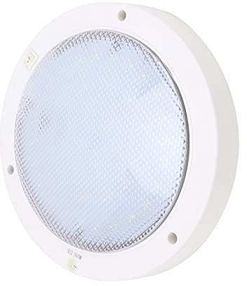 LED-taklampa för campingbil, 12 V, 300 LM, husvagn, taklampa med på/av-strömbrytare och blå indikator, solcellsersättningsbelysning, lämplig för båt (vit)