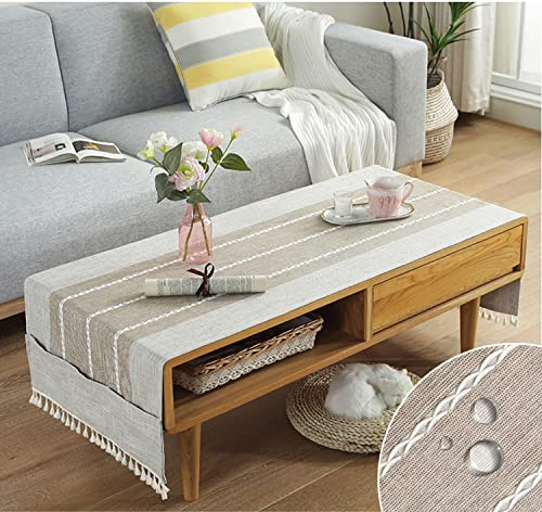 qiden Mantel de café de Lino Lavable Bolsillos, Cubierta de Mesa de café Rectangular, Cubierta Superior de Lavadora, Camino de Mesa. para Mesas de 60x110cm aproximadamente-R-60x160cm(24x63inch)