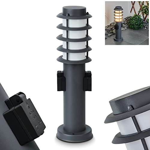 HOFSTEIN Wegeleuchte Tunes, Außenwegeleuchte mit 2 Steckdosen aus Metall/Kunststoff in Anthrazit/Weiß, moderne Sockelleuchte für Garten, Außenbereich, Hof, Terrasse, Höhe 45,5 cm, E27, IP44