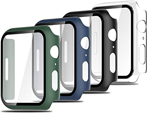 Simpeak 4 Pièces Protection Écran Compatible with Apple Watch Series 7/8/9 45mm Coque 2 en 1 Cadre PC Rigide et Verre Trempé HD, Sensible au Toucher/Couverture Complète/Ultra Mince/Anti-Bulle