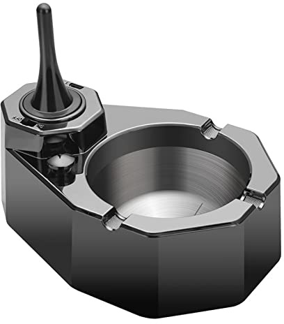 Cigarette Ashtray Ash Holder with Permanent Forever Match Refillable Lighter Stainless Steel Ash Tray,Great Gift for Men, Birthday, Christmas, No Oil (Black)