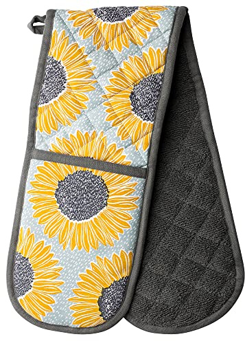 English Tableware Company Artisan Flower Double Oven Gloves, 100% Cotton, Sunflower Design
