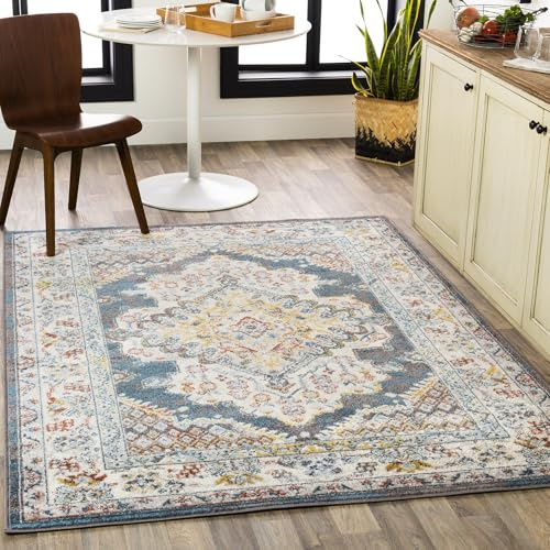 Livabliss Jade Casablanca Vintage Teppich, 200x275 cm, Orientalisch, Boho, Bunt, Braun-Blau, Wohn-/Esszimmer