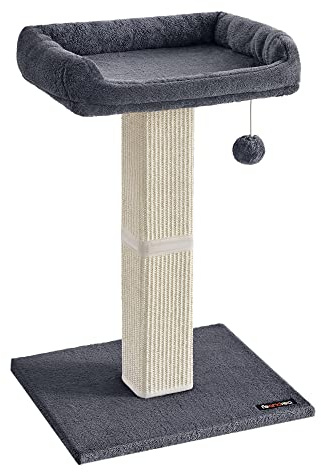 Feandrea Árbol para Gatos, Rascador de Felpa 40 x 30 cm, 71 cm de Altura, Columna con Sisal Tejido, Base de 45 x 40 cm, con Pompón, Gris Oscuro PCA022G01