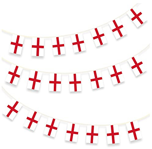 AKH® England Bunting | 3.6m / 12ft | Fabric St George Cross Bunting | Double Sided Printed 12pcs England Flags | England Bunting for St George's Day Celebrations World Cup Football Party Decorations