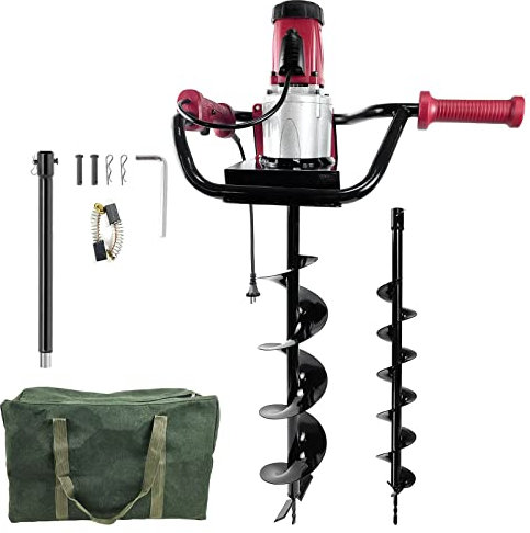 JACKCHEN Electric Post-Hole Digger with Storage Bag, 6-Inch with 4-inch Auger Bit Earth Auger Drill, Earth Auger with Carry Bag, Ideal for Installing Fence Post, Drilling, Planting Trees