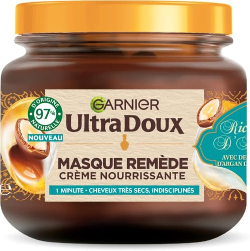 Garnier Ultra Doux Maske für sehr trockenes Haar, für unentschlossenes Haar, Argan, 340 ml | Mandelcreme, pflegt und schützt bis zu den Spitzen, erleichtert das Styling, Ergebnis in 1 Minute