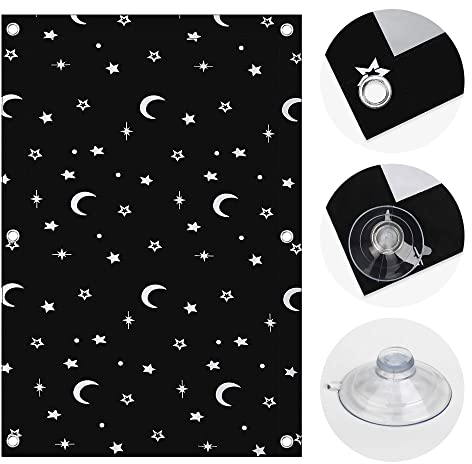 OBdeco Thermo Rollo 100% Verdunkelung Sonnenschutz Verdunkelungsrollo für Velux-Dachfenster Hitzeschutz ohne Bohren mit Saugnäpfen Mond Sterne 60x78cm für MK04