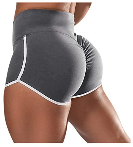 Shorts Damen Sport High Waist Kurze Sport Legging Bauchkontrolle Yoga Shorts Seamless Scrunch Butt Sportleggins Radlerhose Laufshorts Hosen Hotpant für das Laufen Pole Dance Outfit (1-Grey, XXL)