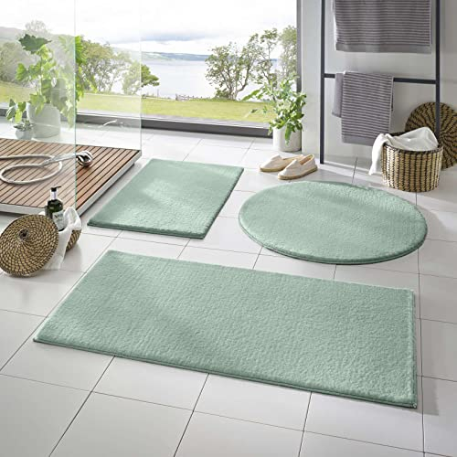 Taracarpet Badematte Fiona rutschfest waschbar Badezimmerteppich sehr weich und als Set kombinierbar Uni Mint 080x150 cm