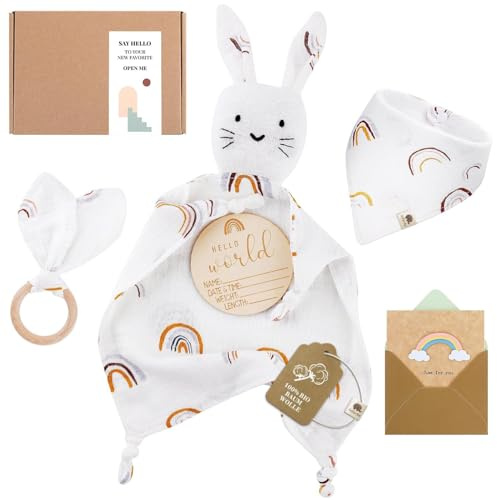 Baby Geschenk Junge & Mädchen | Geschenke Zur Geburt | Personalisierte Geschenke Baby | Geschenke Zur Geburt für Mädchen | Schmusetuch Babyy Babyparty Beschenk Baby Geschenkset Babyy Geschenkk Mädchen