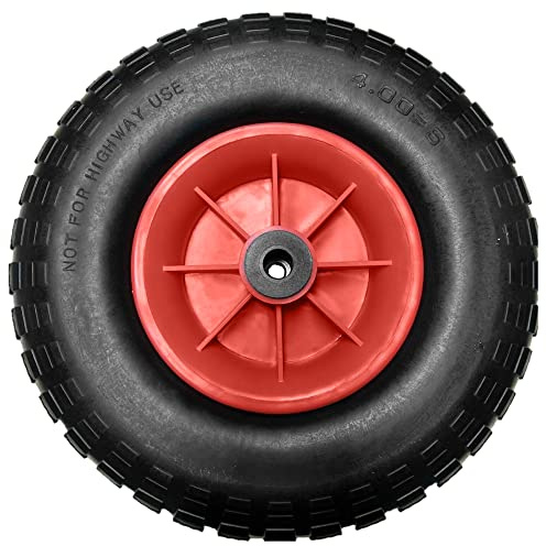 KetoBarrow 12'' Wheel 4.00-6 PU Puncture Proof Solid Wheel - 16mm Bore - 13 x 4 Heavy Duty Replacement for Sack Truck, Garden Trolley. Wheelbarrow. Go Cart, Trailer, Truck, Red, 330mm
