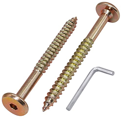 SKIR'CO (10 Stück) Gelb verzinkte Holz-Verbindungsschrauben 6,5 x 70 mm, Möbel-Verbindungsschrauben, Flachkopf