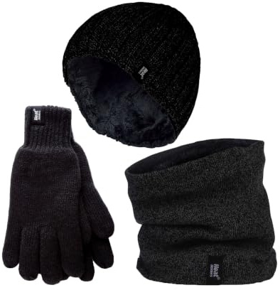 Heat Holders Herren Halswärmer Mütze Handschuhe Set Winddicht Warm Gestrickt Fleece Thermo Winter Set