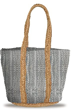 Banzaii Sac de Paille pour Femme - Bandoulière Coloré d'Été, Plage Entièrement Fait à la Main Santorin Gris