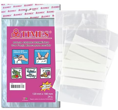 Pack 288 Bolsas 120 mm x180 mm Herméticas Plástico Cierre Zip Transparentes con Banda Escritura | Aptas para Uso Alimentario y Congelación Muy Resistentes