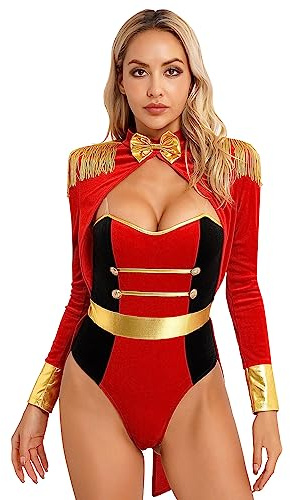Jugaoge Damen Zirkus Zirkusdirektor Uniform Langarm Body Ballett Tanz Trikot Blazer Frack Vintage Retro Gehrock Halloween Party Outfits