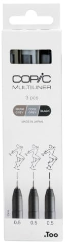 COPIC Multiliner Set, 3 Fineliner in verschiedenen Farben, Zeichen Stifte mit einer feinen Spitze und wasserbeständiger Pigmenttinte