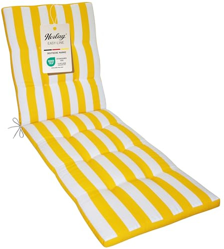 Herlag Liegenauflage Blockstreifen Mia 200x60x5cm - Gestreifte Gartenliegen-Auflage - Gartenmöbelauflage für Sonnenliege - Pflegeleichte Easy-Line - Öko Tex 100 - Gelb-Gestreift