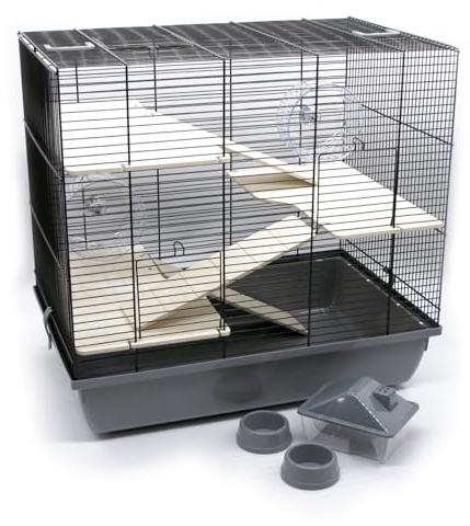ZooPaul Premium Nagerkäfig Hamsterkäfig XXL inkl. Zubehör grau/schwarz 60x36x54cm Maus Kleintiere