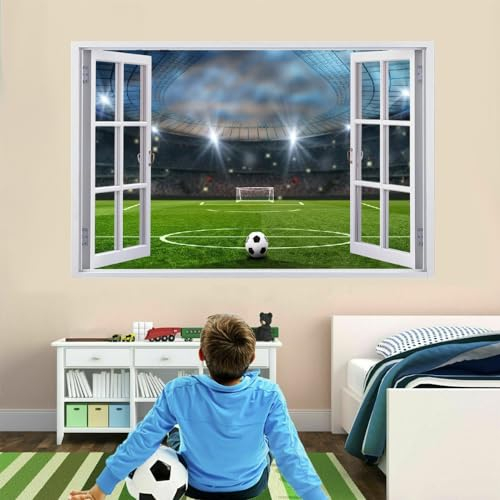 3D Durchbruch Wandtattoo Mädchen Kinderzimmer Fußballfeld Wandaufkleber Dekorative Fußball Abnehmbare Wandsticker Vinyl für Junge Teenager Zimmer Wohnzimmer Schlafzimmer Wandbilder Deko