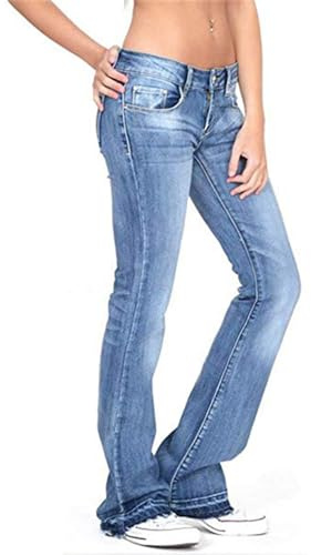 Generico JIER 90's Jeans Donna Pantaloni Dritti e Larghi a Zampa D'Elefante, Jeans Donna Curvy Bootcut Gamba Larga Pantaloni Casual Larghi a Vita Bassa, Jeans Estivi Pantaloni in Denim Azzurro, XS